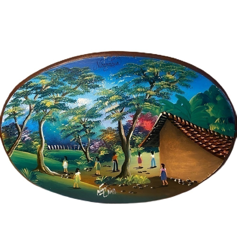 Vintage painting of a sunset near the water in Nicaragua signed by artist - Picture 2 of 11